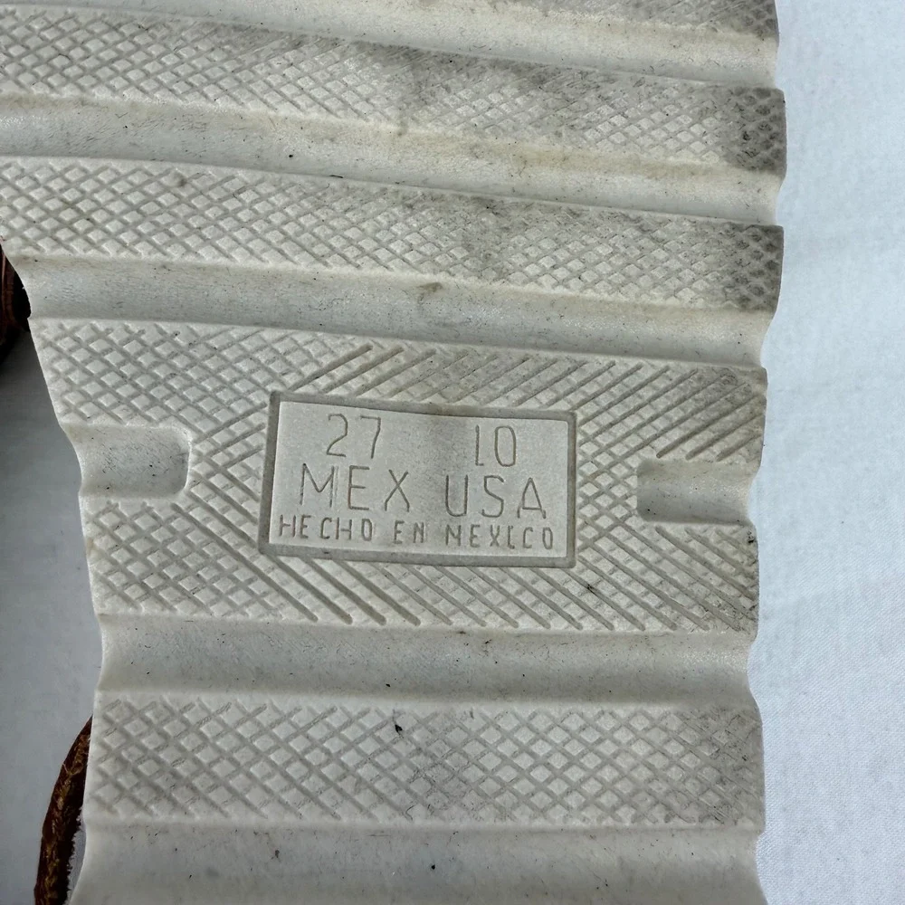 Mexican Huarache Sandals Tan Leather Sunflower‎ Embroidered Ankle Tie Flats 10